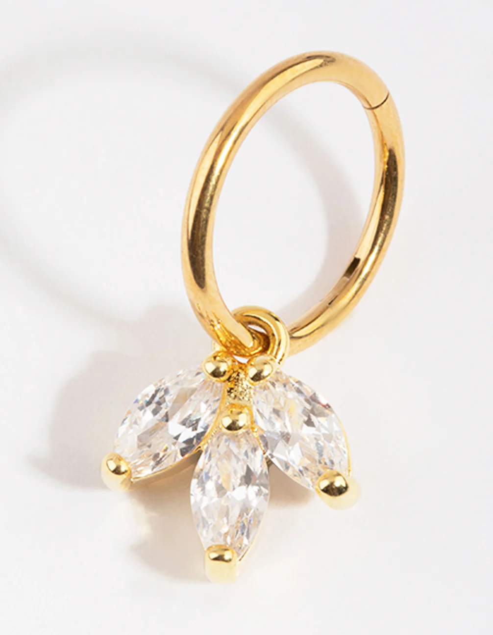Gold Plated Titanium 3 Marquise Dangle Belly Ring