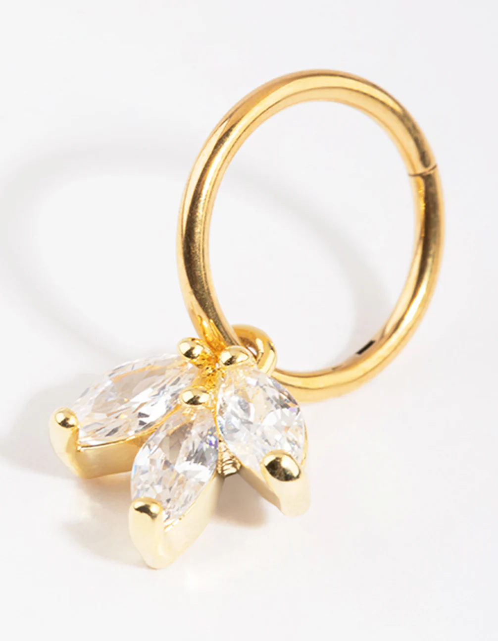 Gold Plated Titanium 3 Marquise Dangle Belly Ring - Image 2