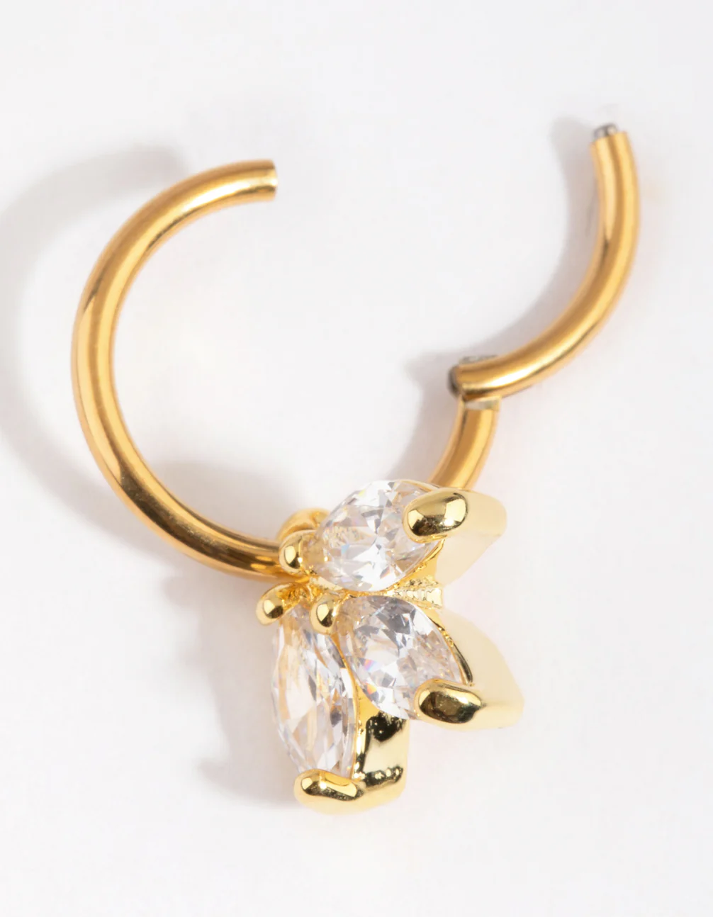 Gold Plated Titanium 3 Marquise Dangle Belly Ring - Image 3
