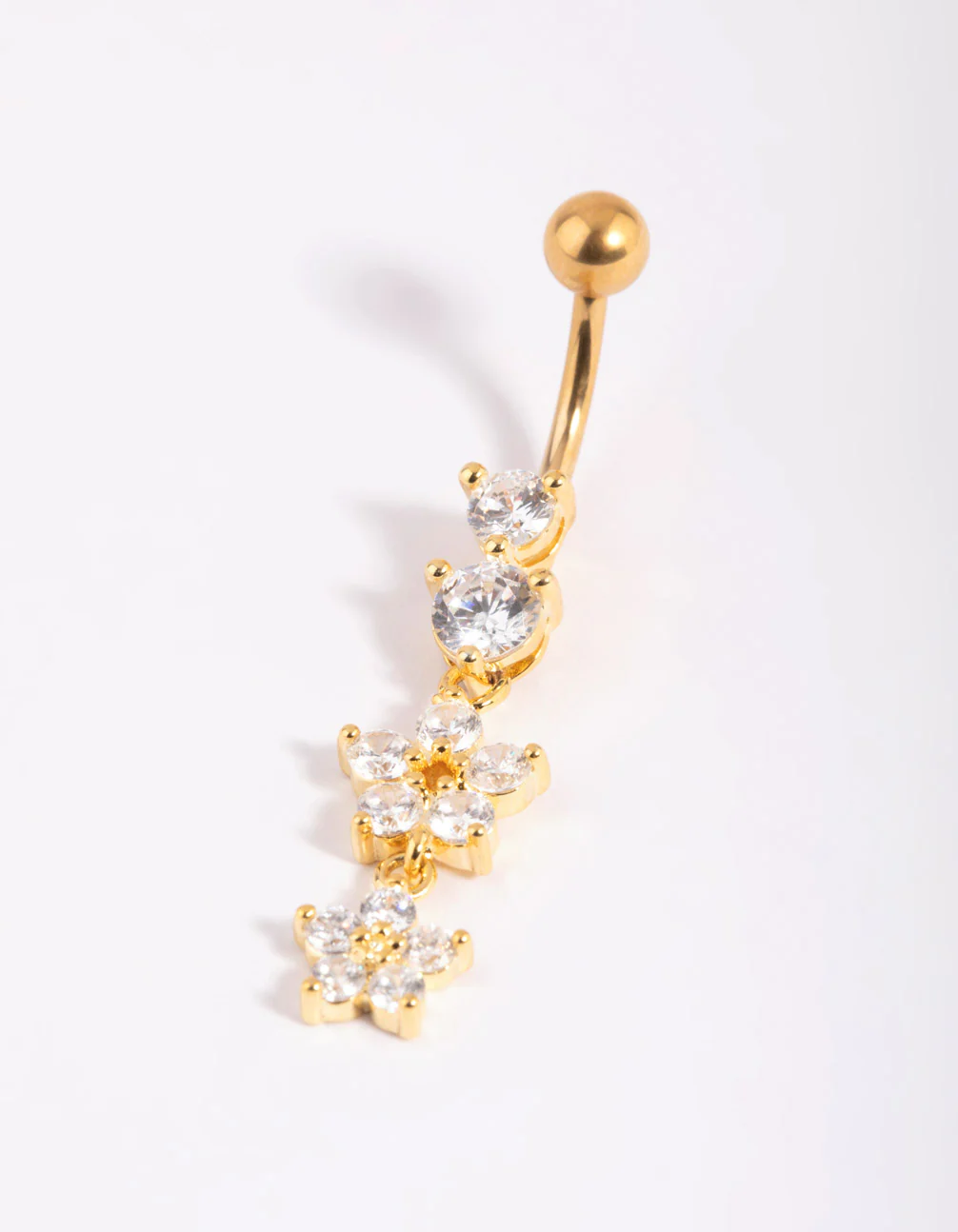 Gold Plated Titanium Flower Drop Belly Bar