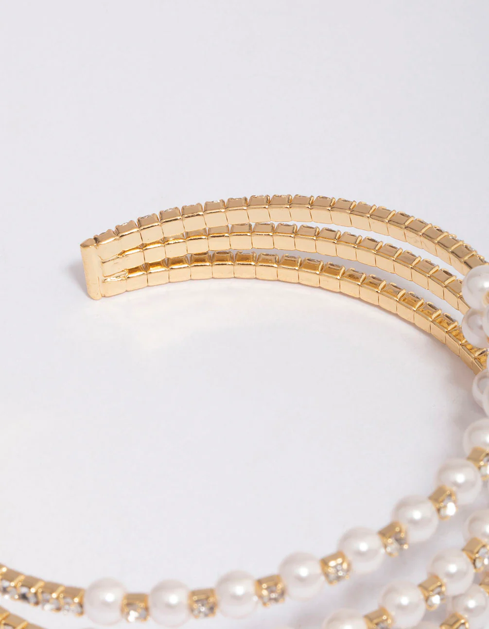 Gold Plated Triangular Cubic Zirconia Pearl Wrist Cuff - Image 3