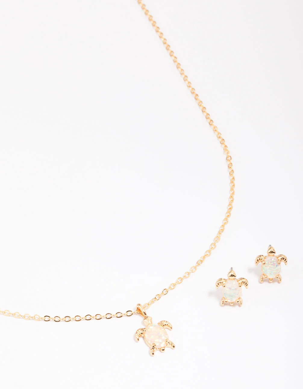 Gold Plated Turtle Semi-Precious Neckalce & Earring Jewellery Set