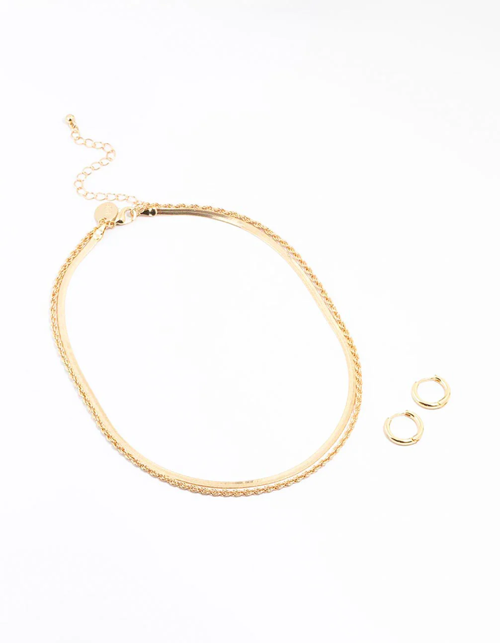 Gold Plated Twist & Snake Chain Necklace & Hoop Set - Image 2