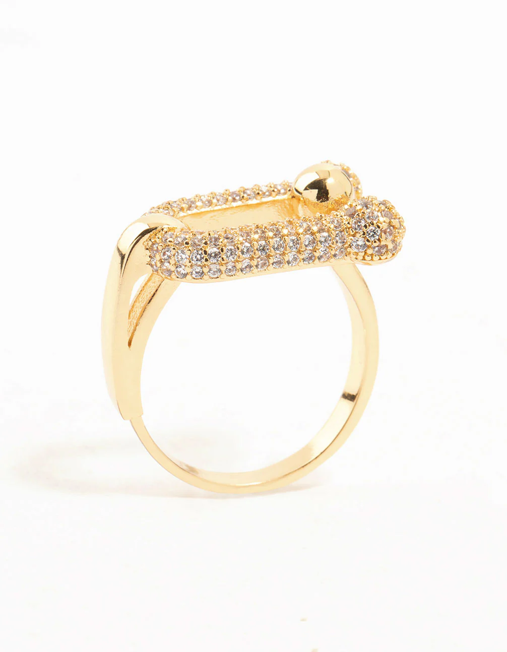 Gold Plated U Link Cubic Zirconia Ring - Image 3