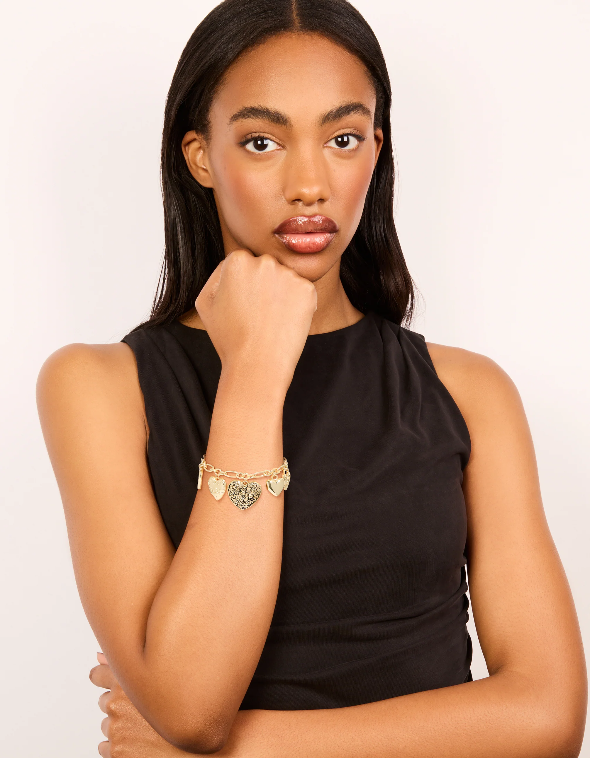 Gold Plated Vintage Heart Charms Bracelet - Image 2