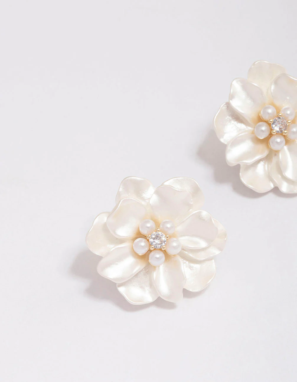 Gold Plated White Flower Cubic Zirconia Stud Earrings - Image 2