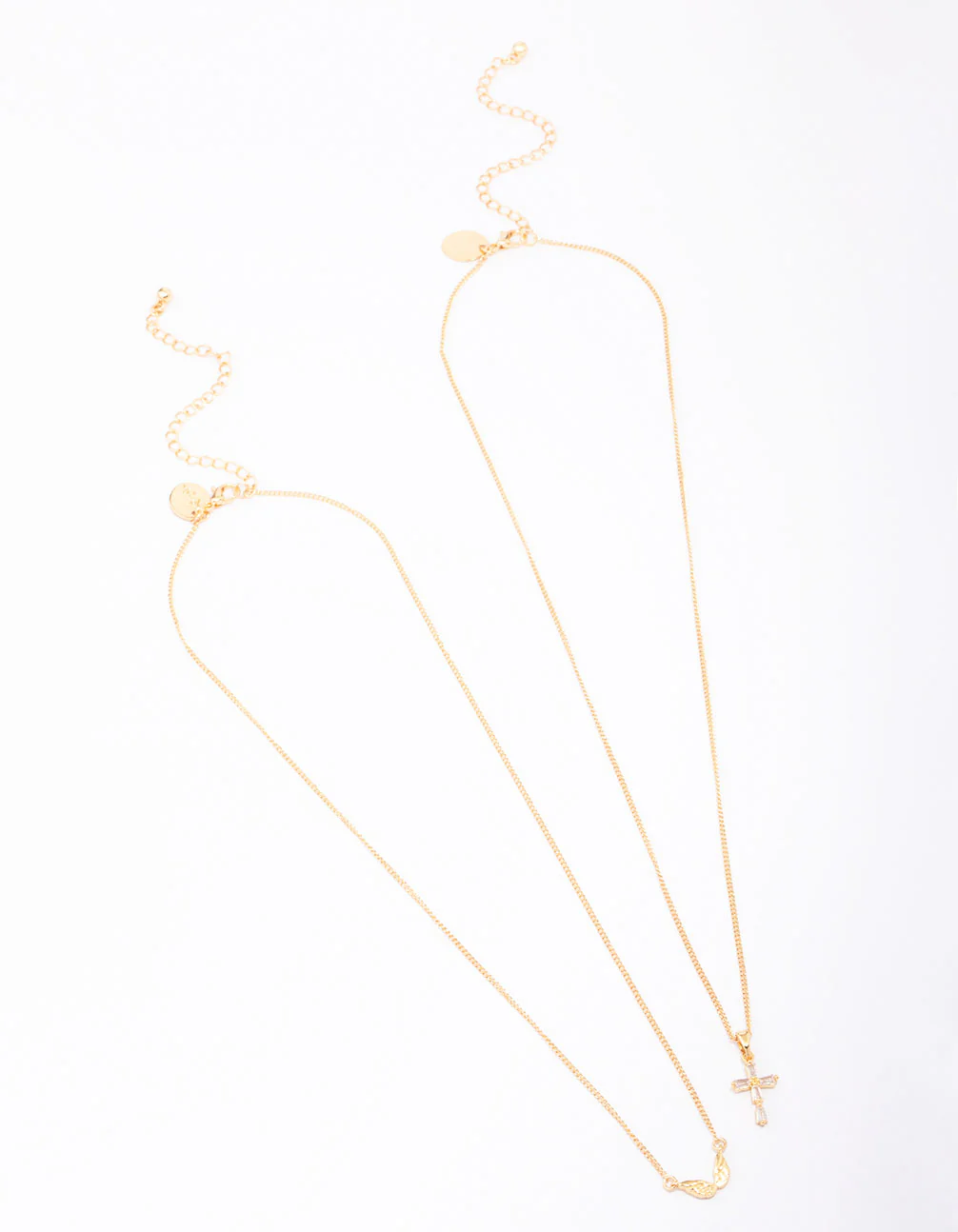 Gold Plated Wings & Diamante Cross Necklace 2-Pack - Image 2