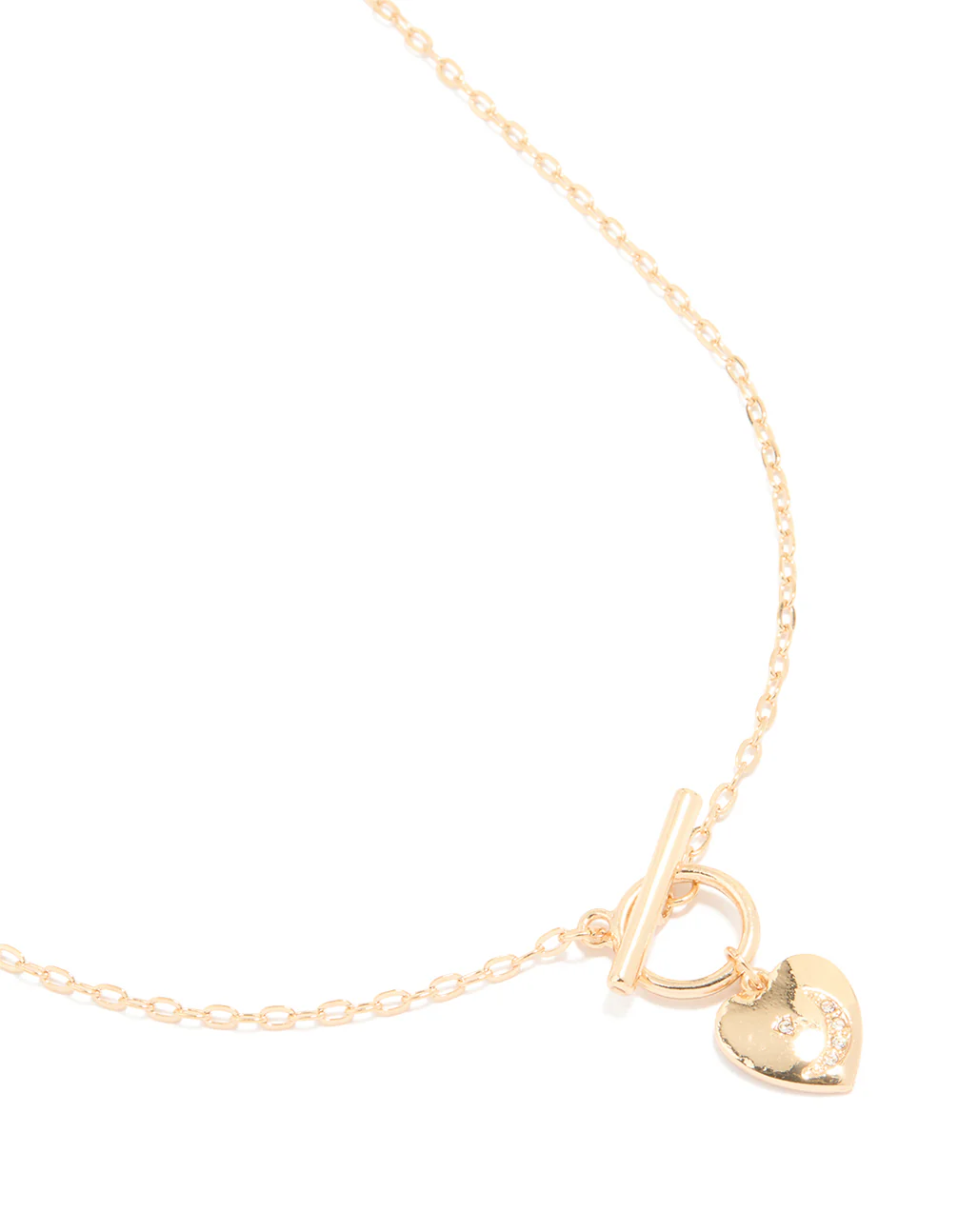 Gold Puffy Heart T-Bar Necklace