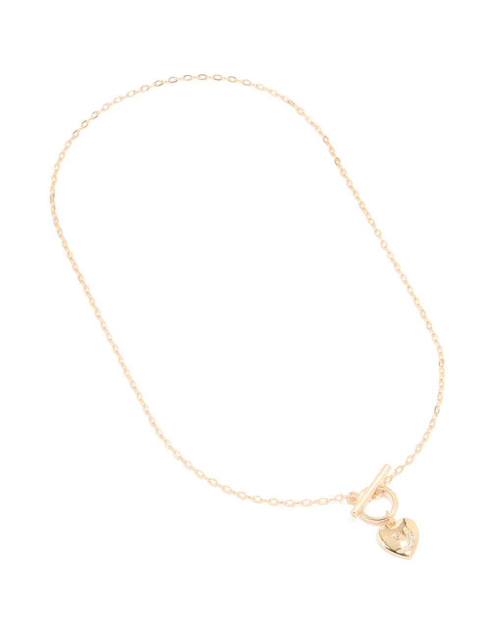 Gold Puffy Heart T-Bar Necklace - Image 2