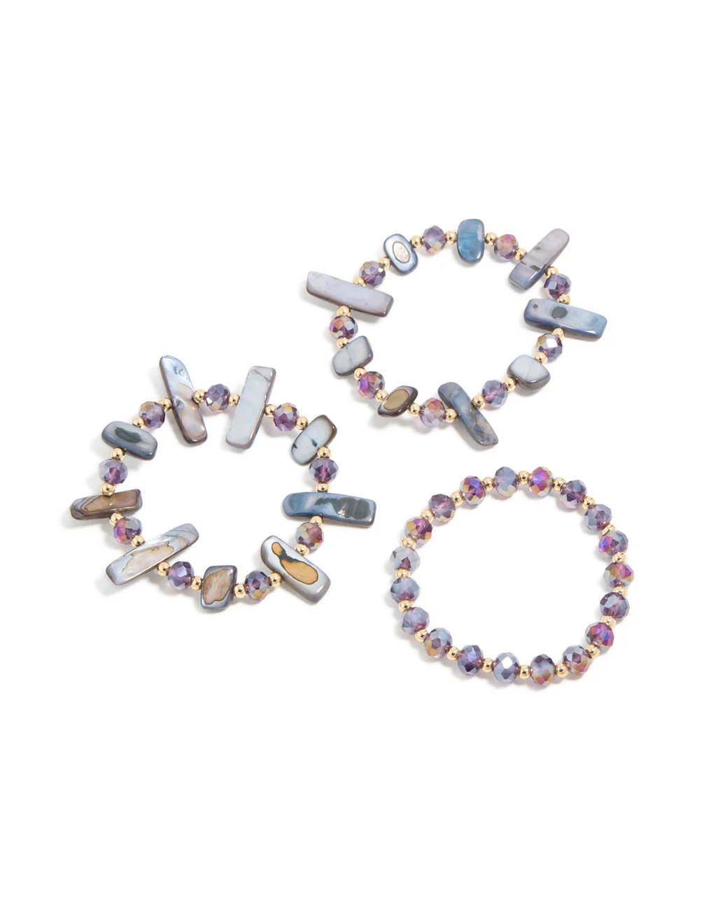Gold Purple & Blue Beaded Stretch Bracelets 3-Pack - Image 2