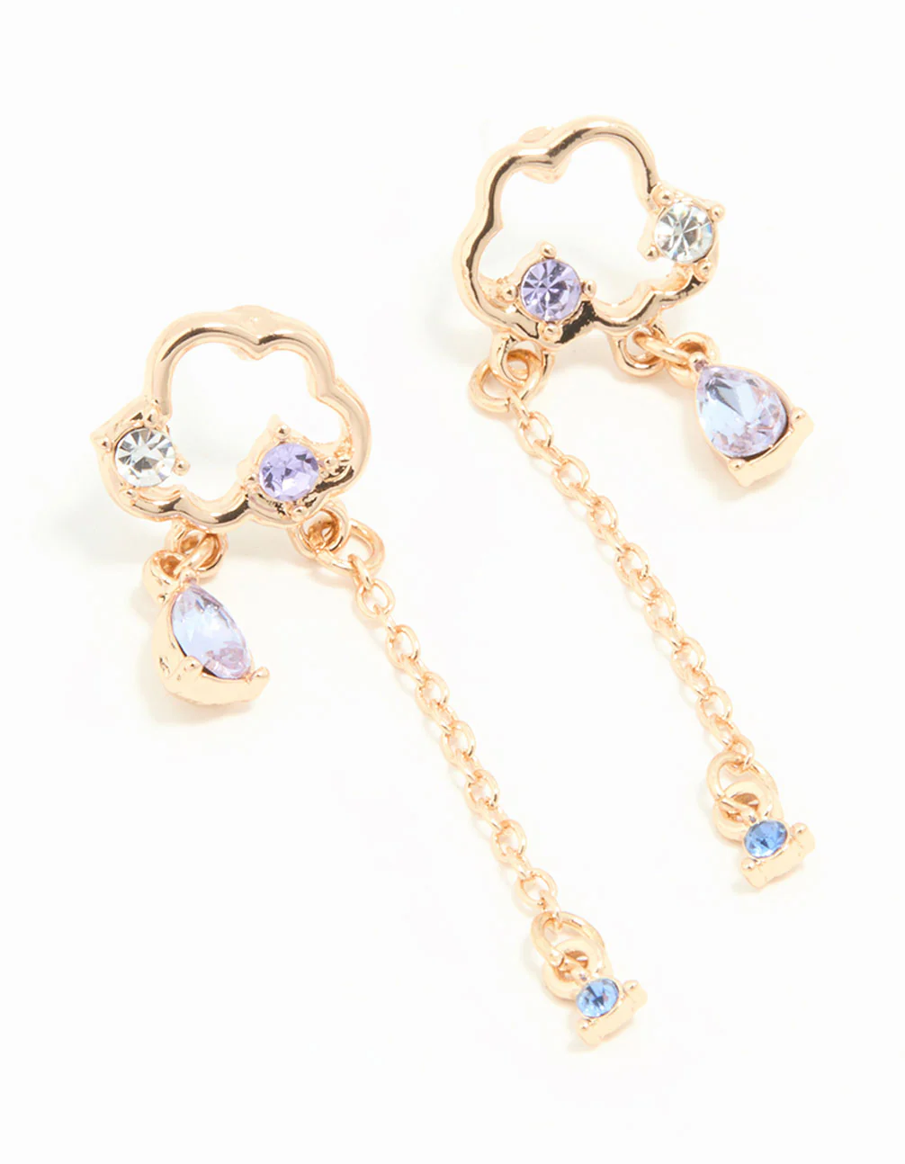 Gold Purple Diamante Cloud Drop Earrings