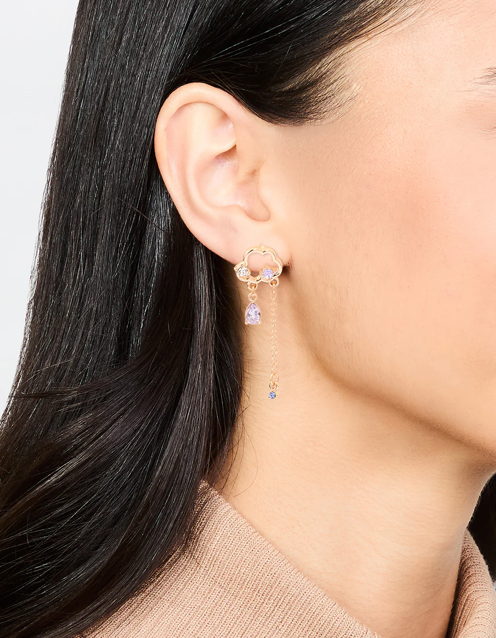 Gold Purple Diamante Cloud Drop Earrings - Image 2