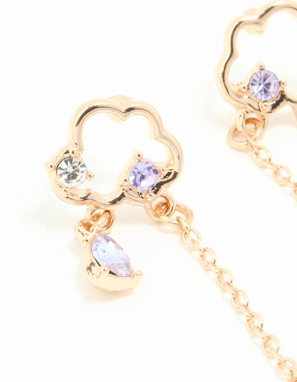 Gold Purple Diamante Cloud Drop Earrings - Image 4