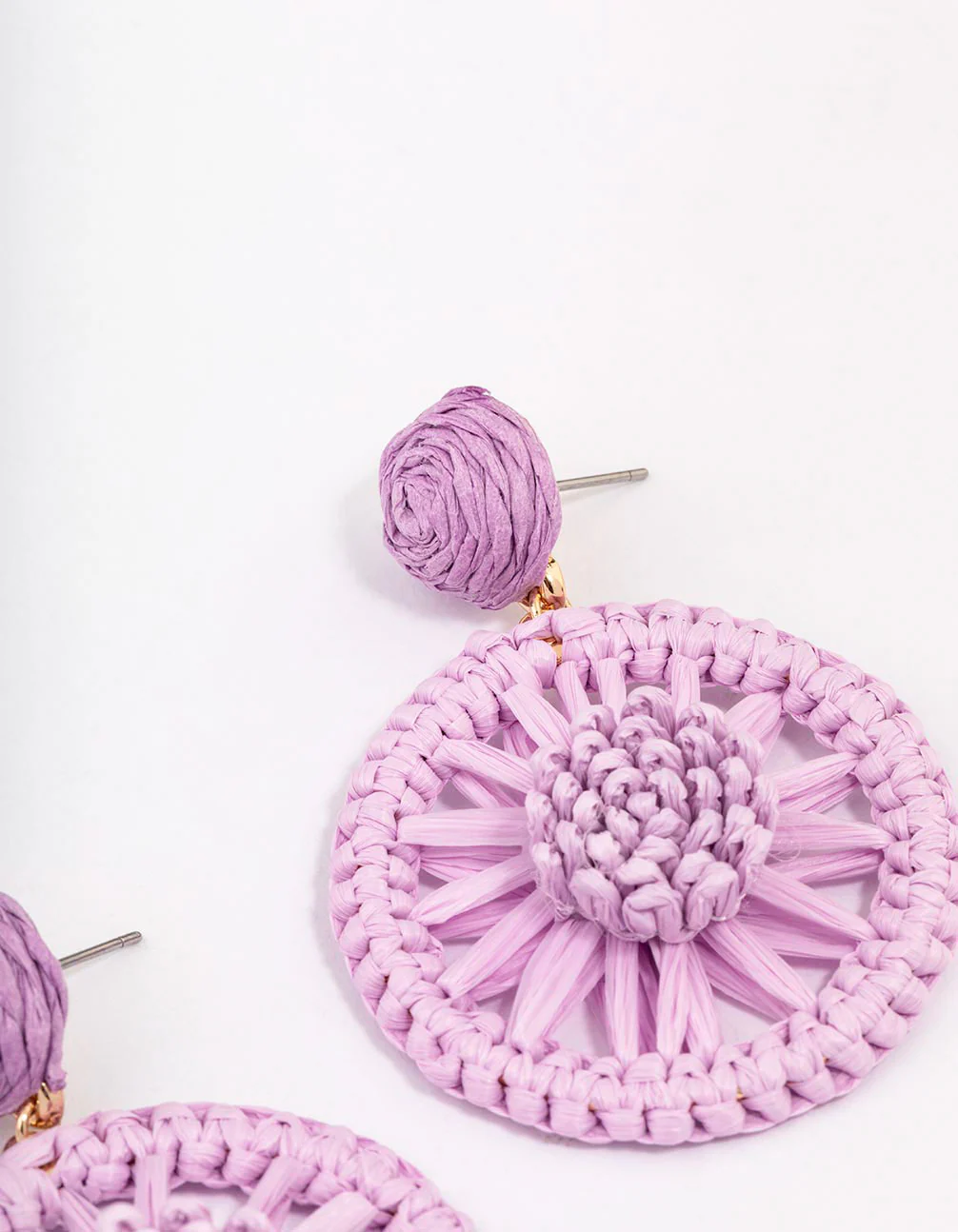 Gold & Purple Wrapped Wheel Drop Earrings - Image 3