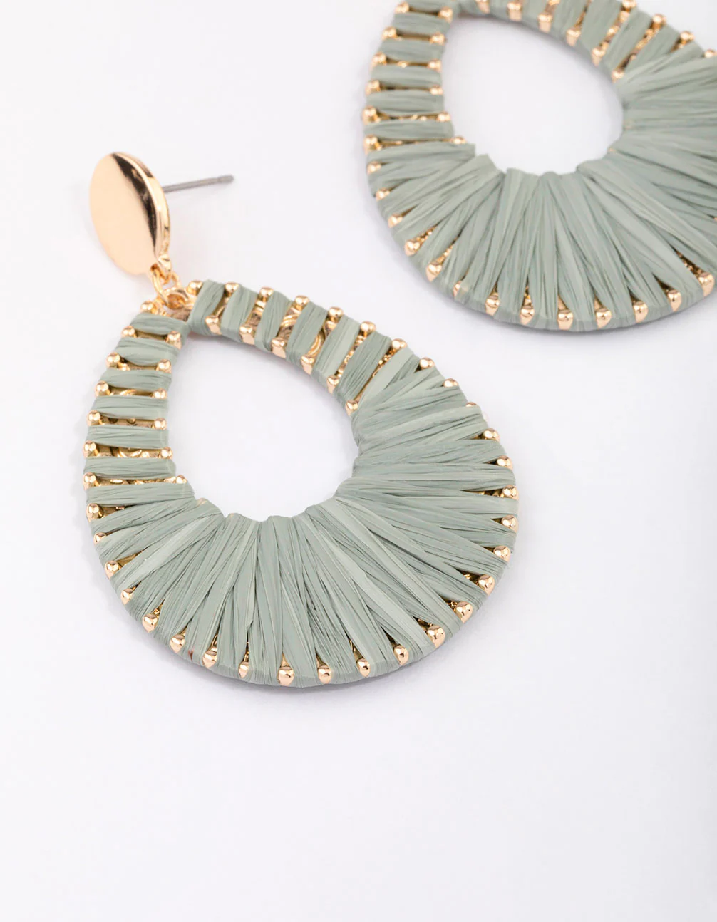 Gold Raffia Oval Drop Earrings - Image 2