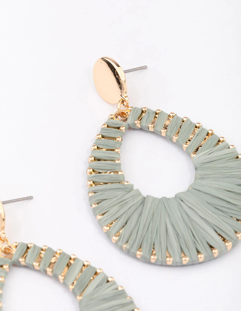 Gold Raffia Oval Drop Earrings - Image 3