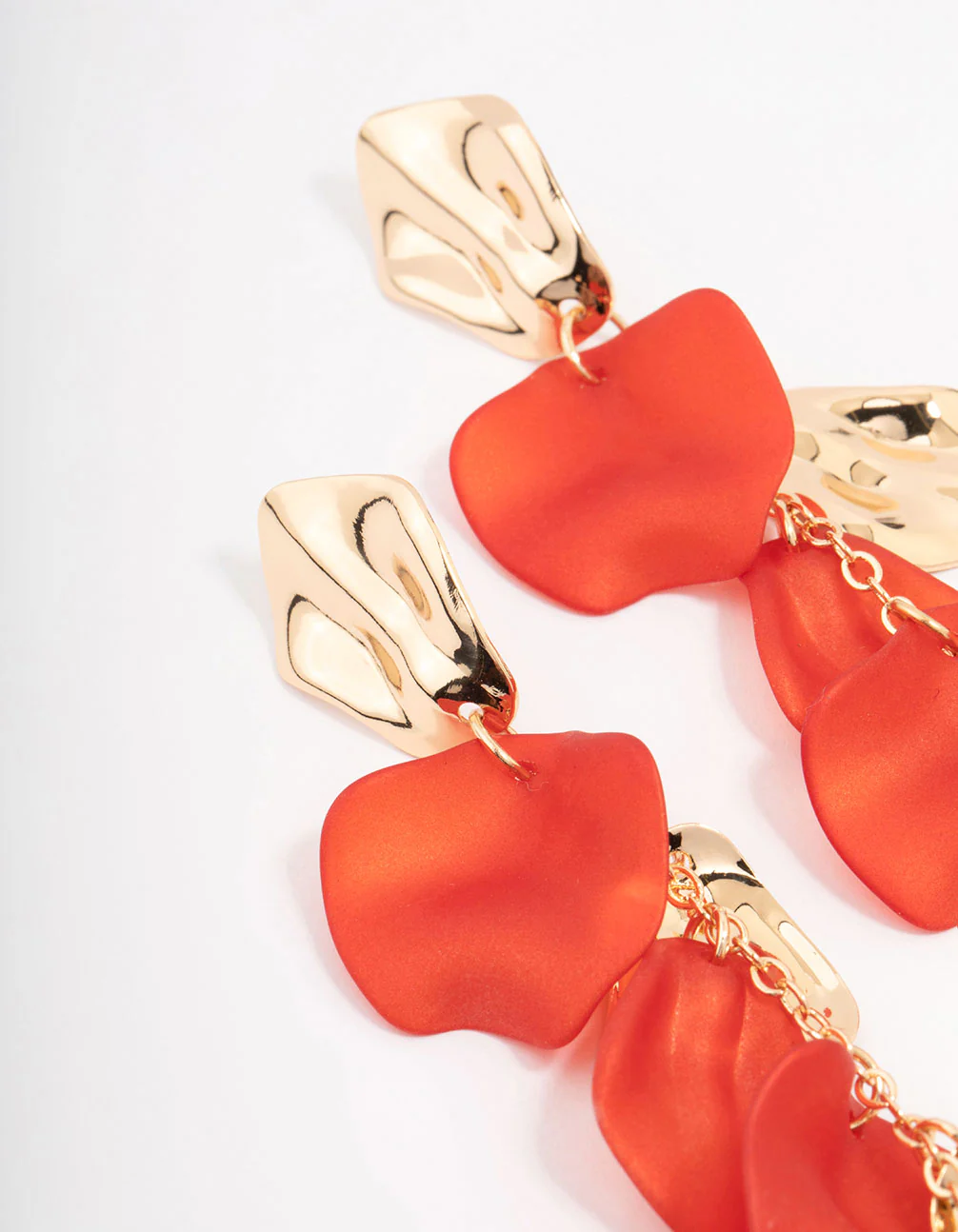 Gold & Red Coated Petal Drop Earrings - Image 2