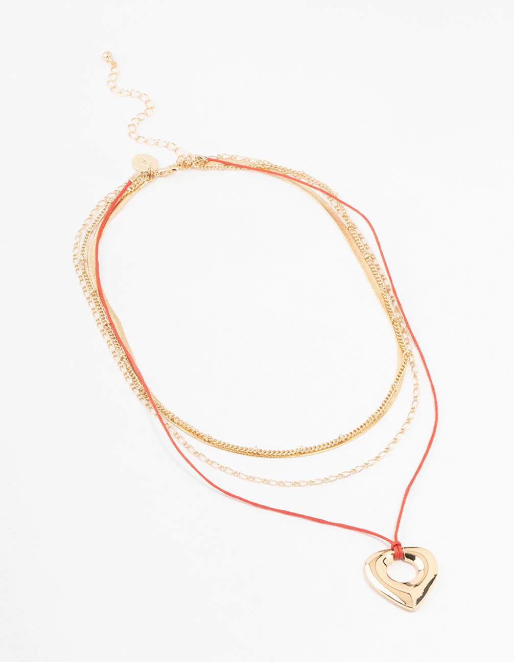 Gold & Red Cord Heart Layered Necklace - Image 2