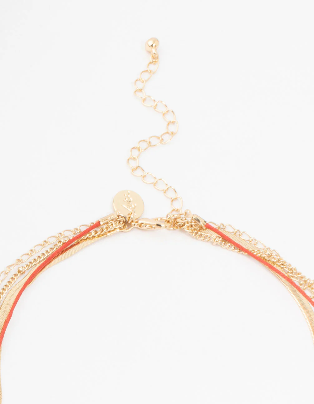 Gold & Red Cord Heart Layered Necklace - Image 3