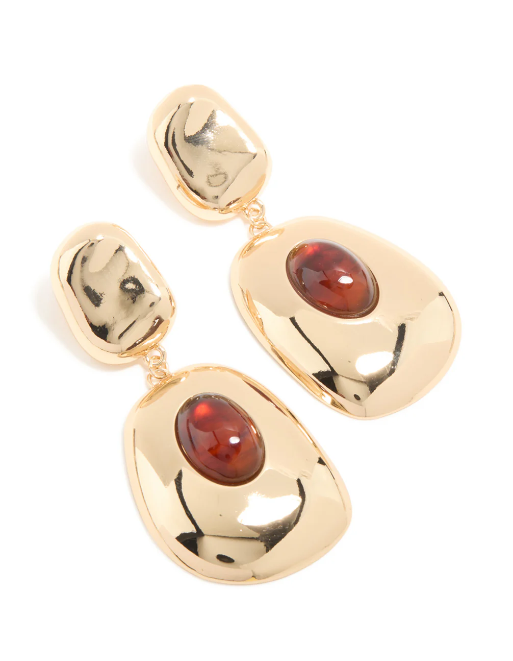 Gold Red Stone Organic Drop Earrings - Image 2