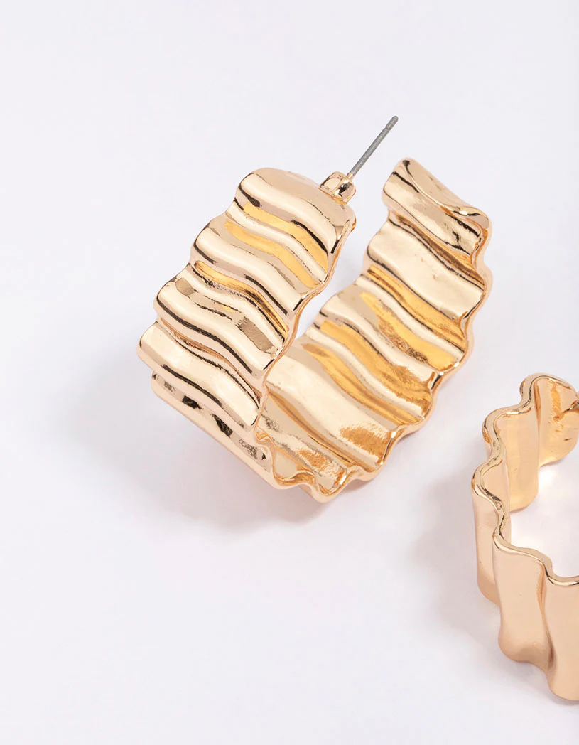 Gold Ribbed Chunky Hoop Earrings - Image 2