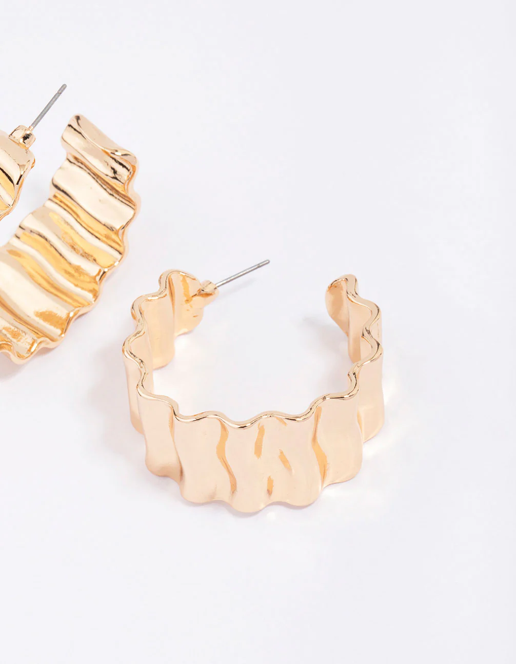 Gold Ribbed Chunky Hoop Earrings - Image 3