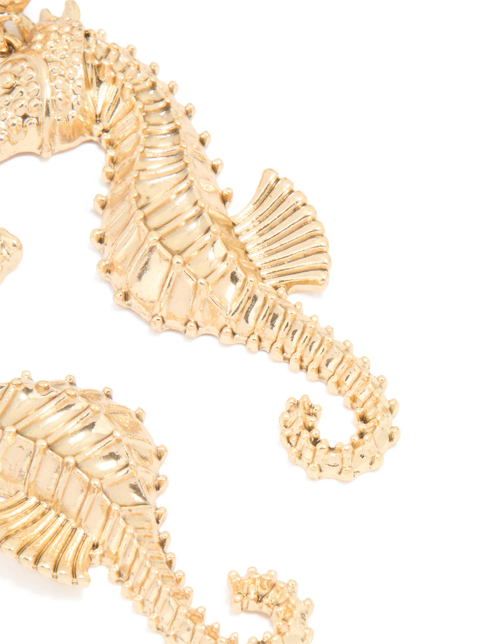 Gold Ribbed Seahorse Earrings - Image 3