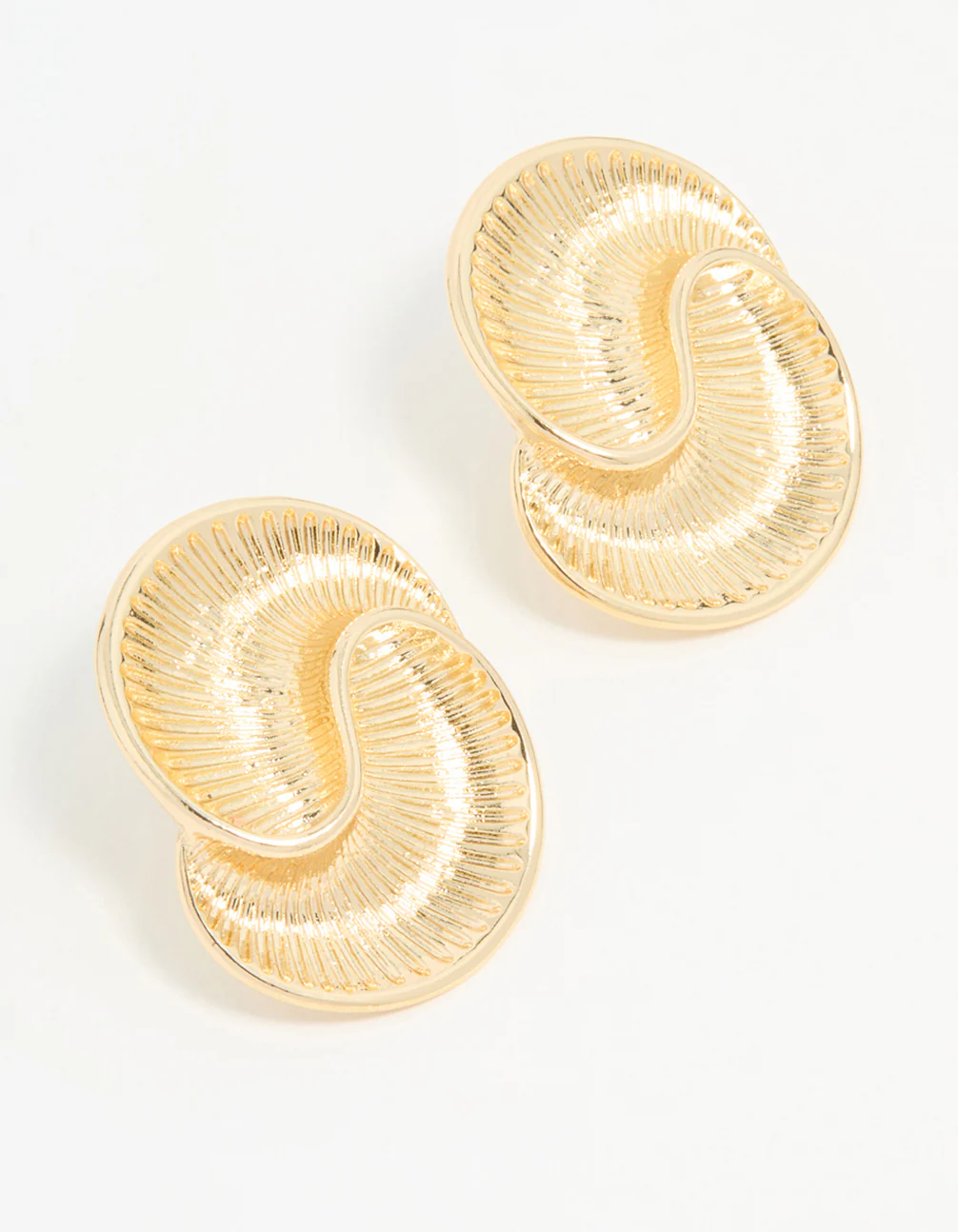 Gold Ribbed Swirl Small Stud Earrings