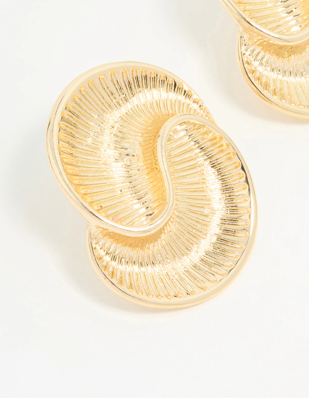 Gold Ribbed Swirl Small Stud Earrings - Image 4