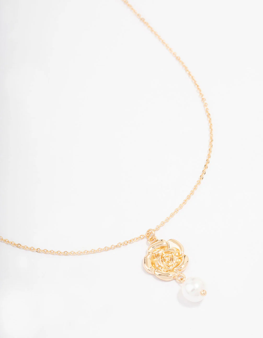 Gold Rose Pearl Pendant Necklace