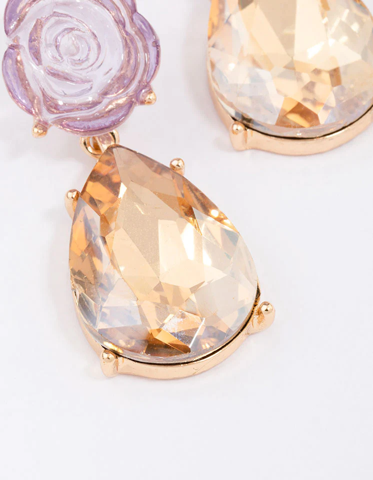 Gold Rose Stone Drop Earrings - Image 2