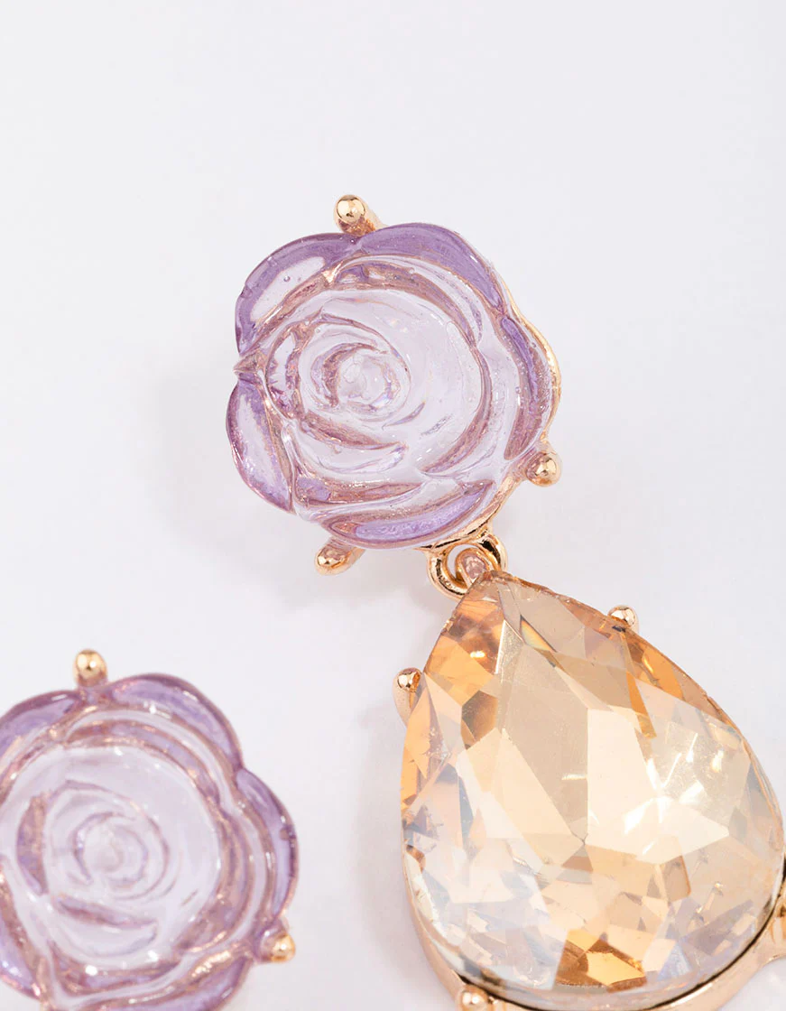 Gold Rose Stone Drop Earrings - Image 3