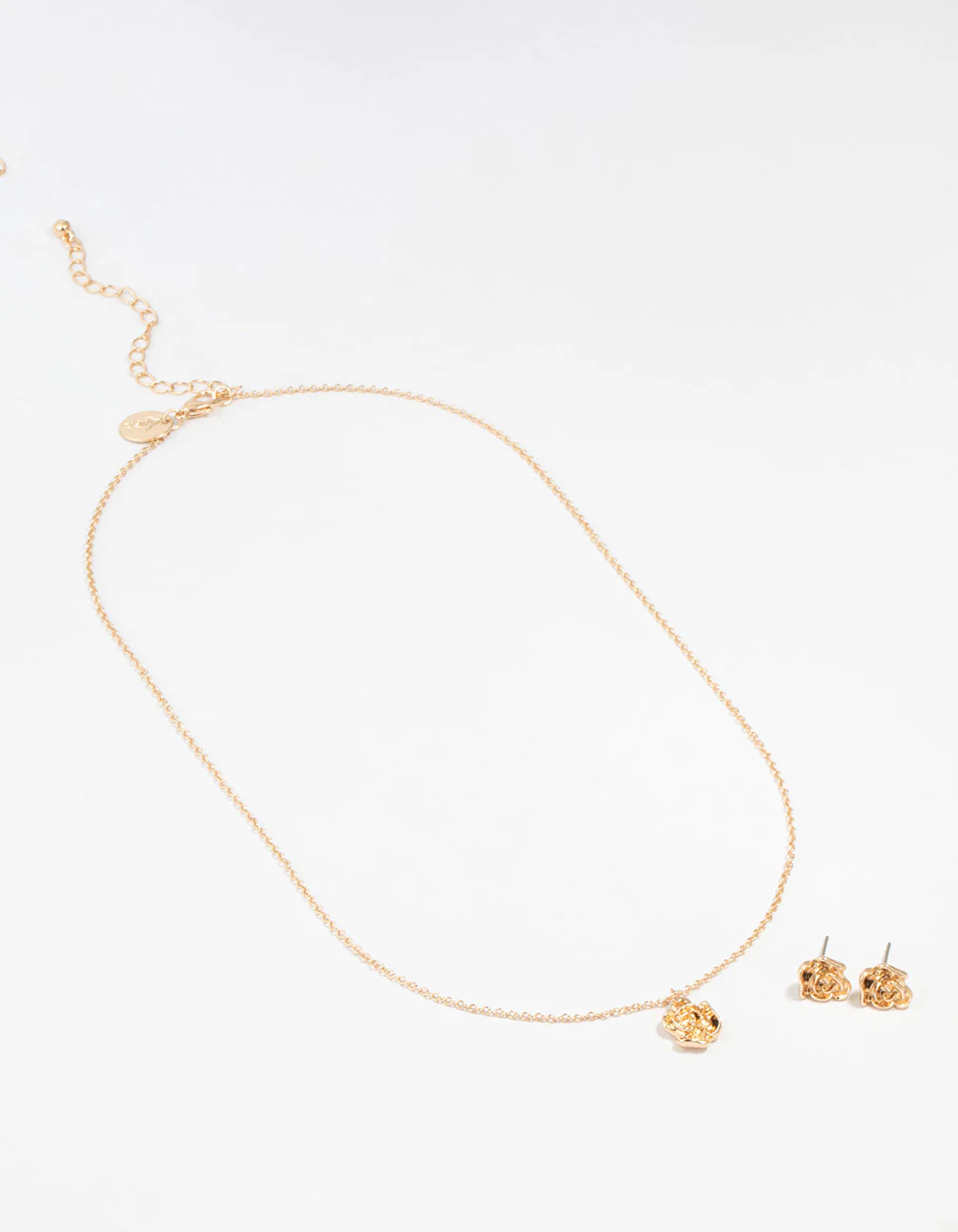 Gold Rosette Necklace and Stud Earrings Set - Image 2
