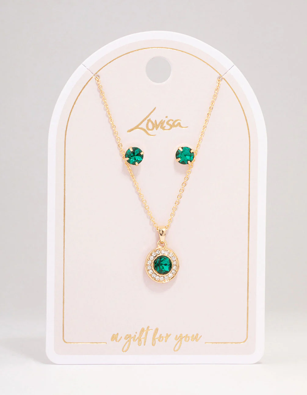 Gold Round Diamante Halo Jewellery Set - Image 2
