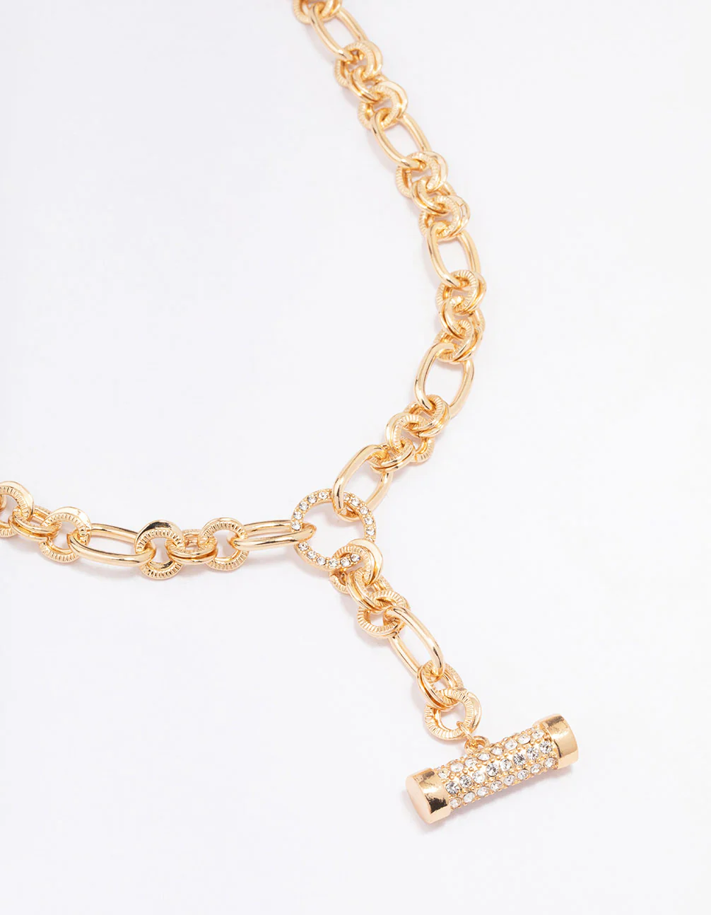 Gold Round Link Diamante Toggle Necklace