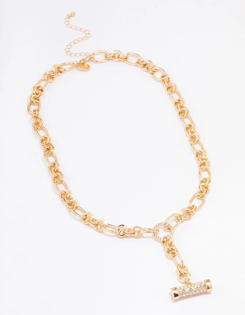 Gold Round Link Diamante Toggle Necklace - Image 2