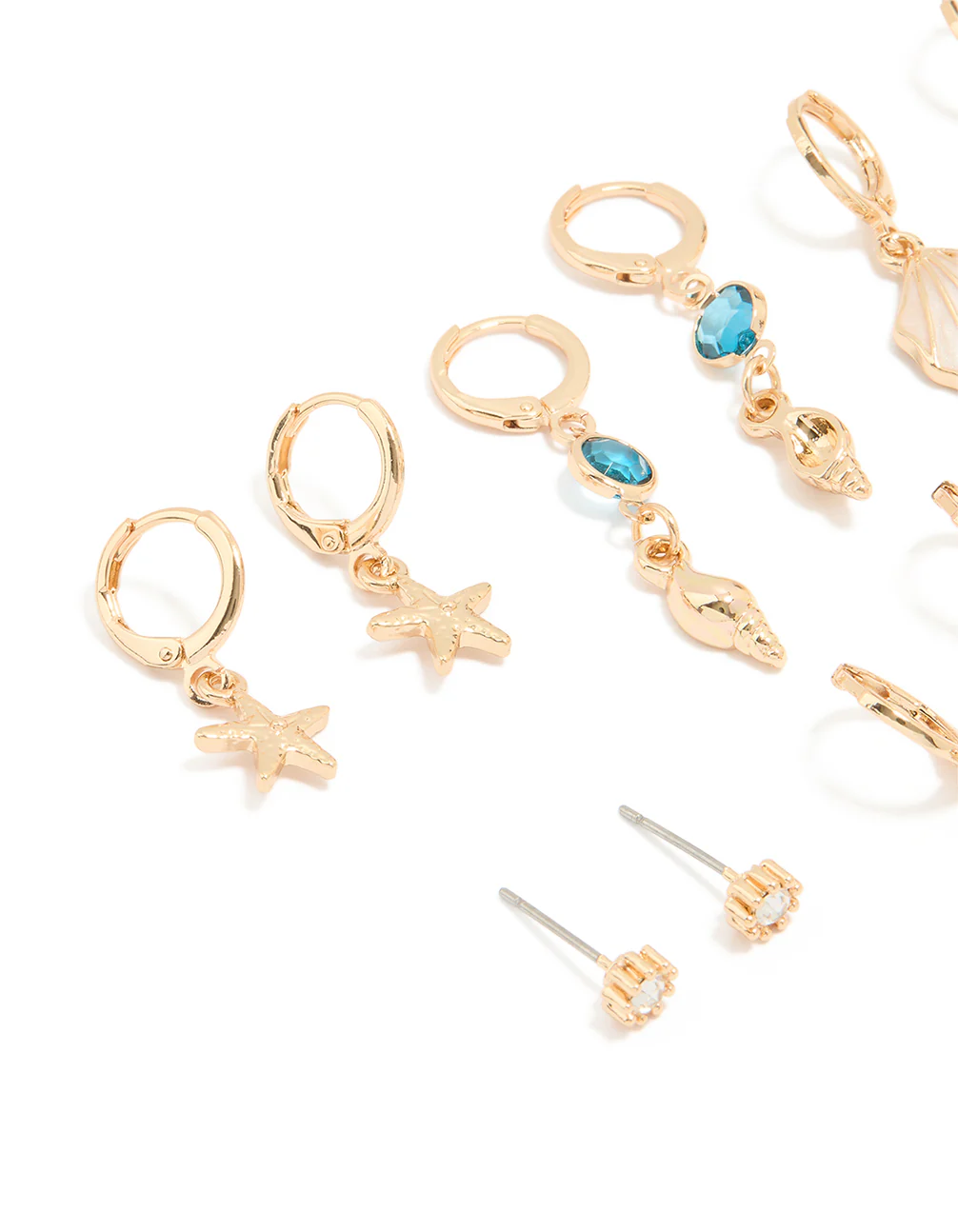 Gold Sea-Themed Hoop Earrings 6-Pack - Image 2