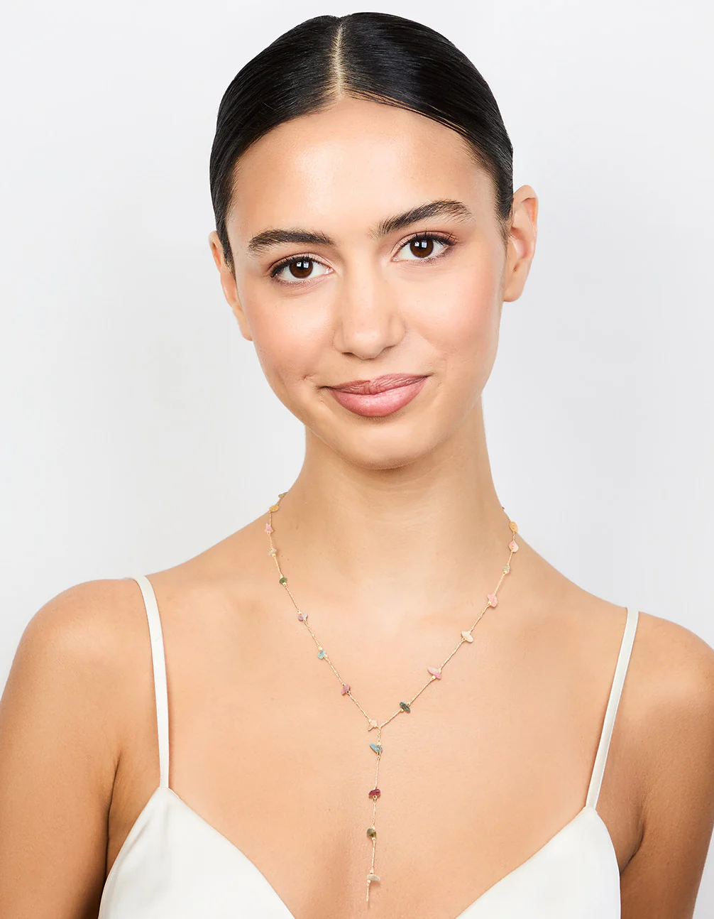 Gold Semiprecious Chip Chain Y-Necklace - Image 3