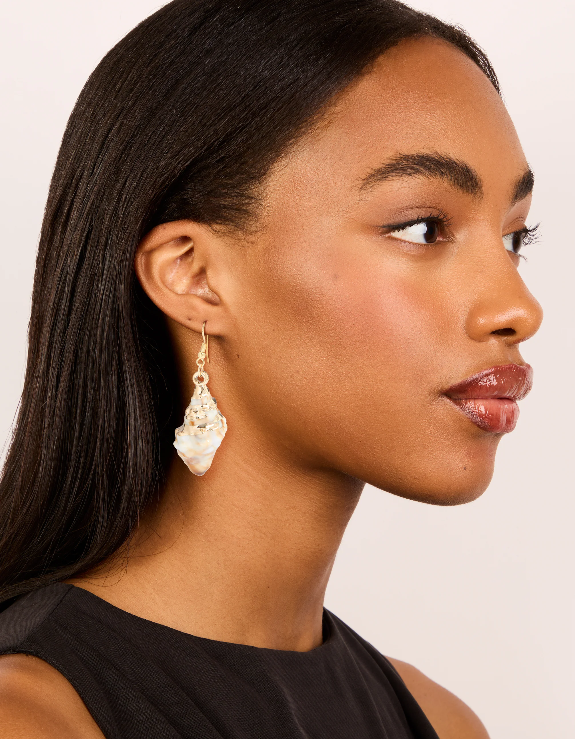 Gold Shell Drop Earrings - Image 2