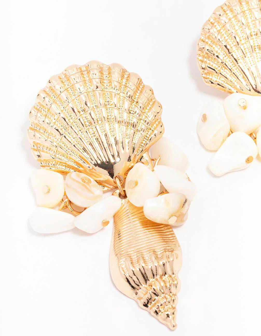 Gold Genuine Shell Stud Square Drop Earrings - Image 2