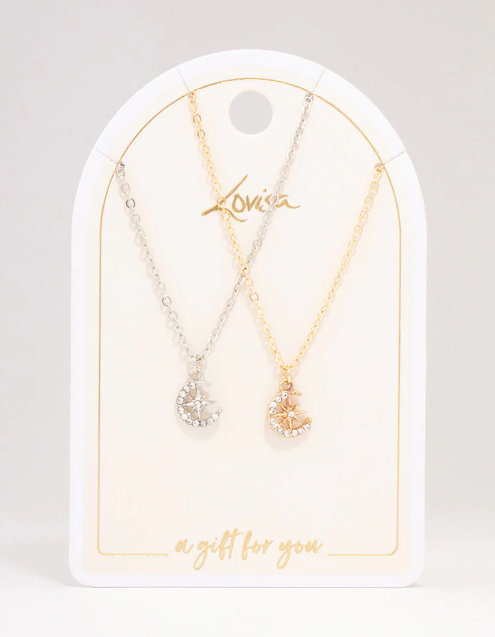 Gold & Silver Half Moon Diamante Pendant Necklace Pack - Image 2
