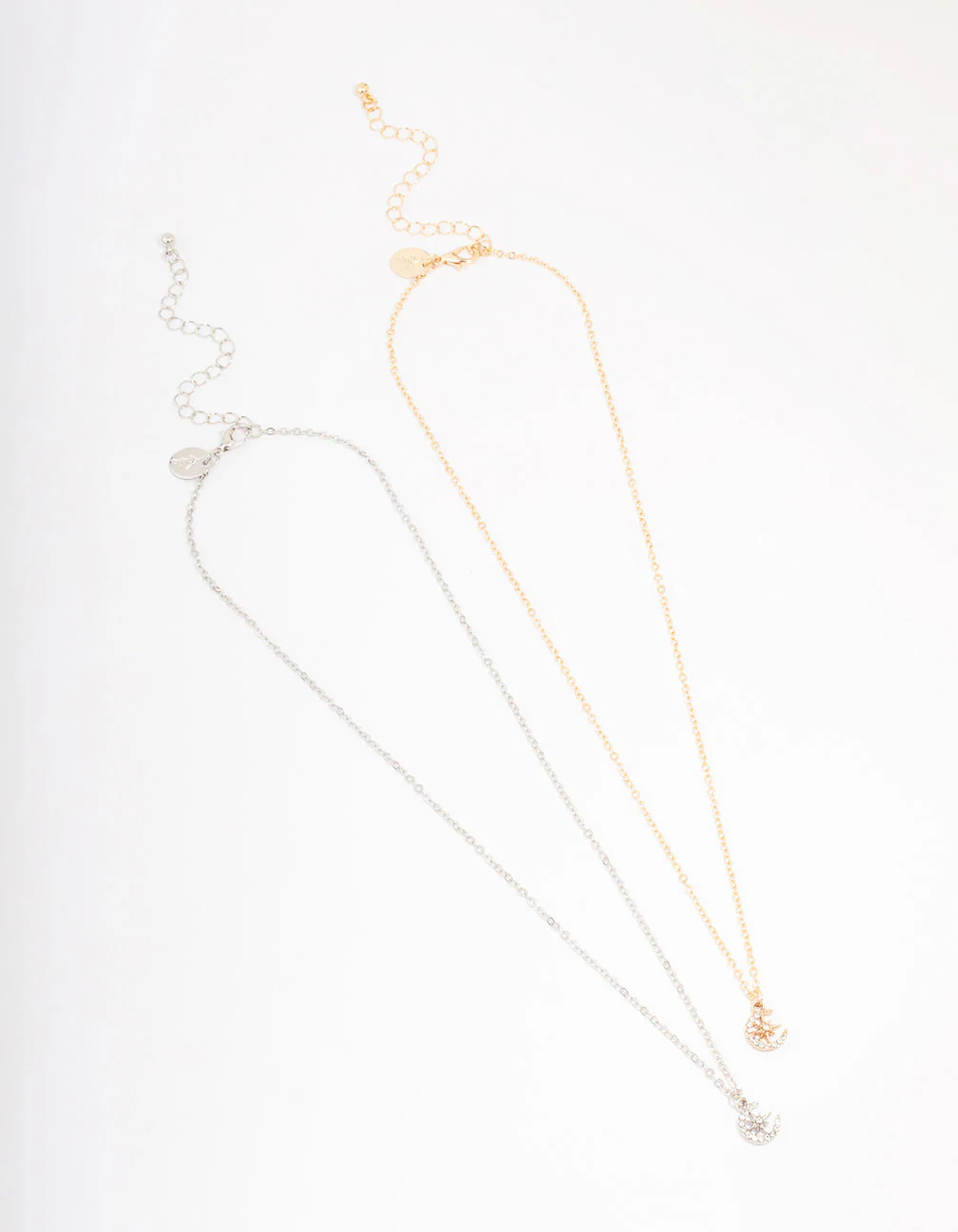 Gold & Silver Half Moon Diamante Pendant Necklace Pack - Image 3