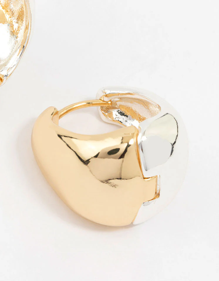Gold & Silver Plated Chunky Reversable Huggie Earrings - Image 3