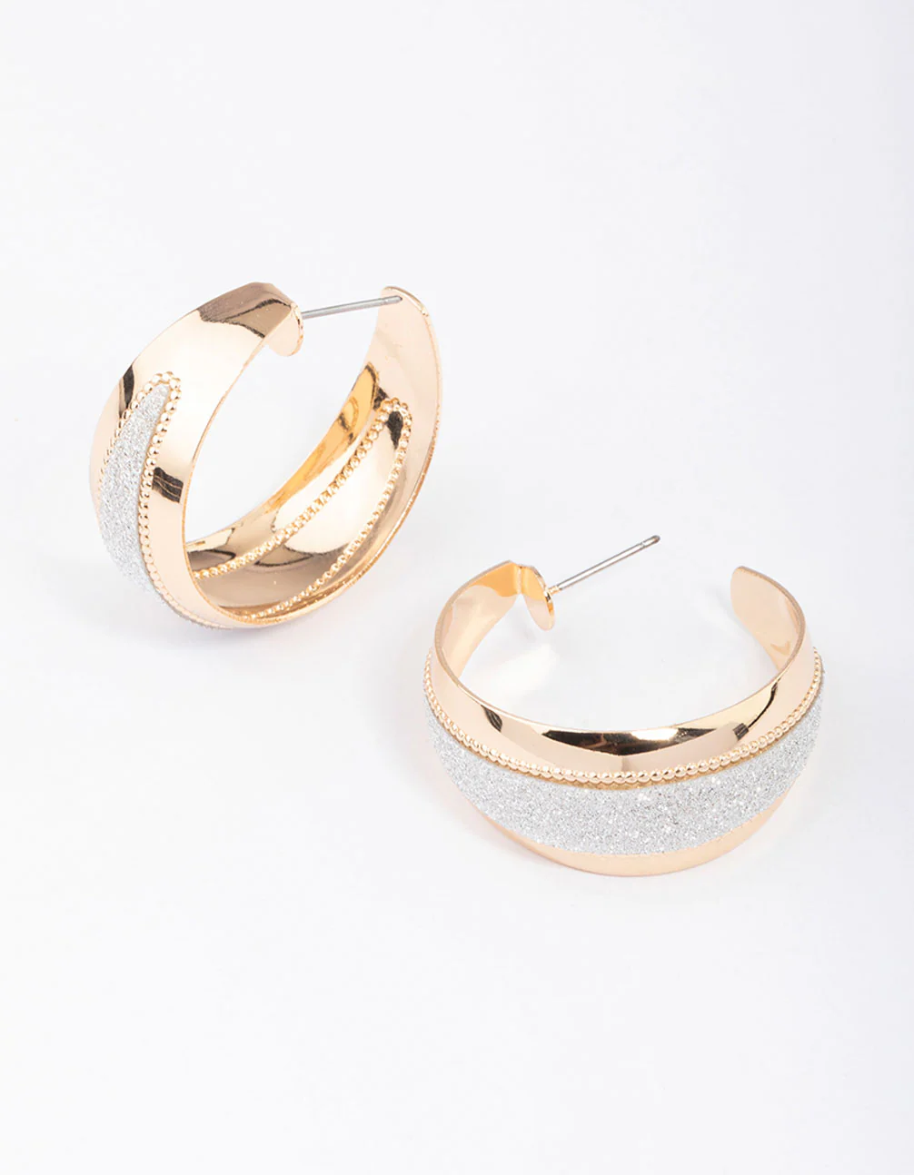 Gold & Silver Wide Glitter Stripe Hoop Earrings