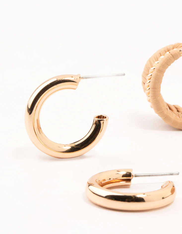Gold Sleek & Woven Hoop Earrings 3-Pack - Image 2