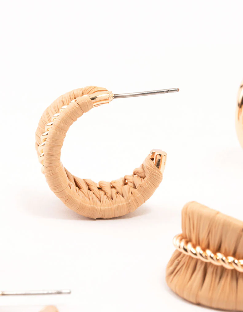 Gold Sleek & Woven Hoop Earrings 3-Pack - Image 3