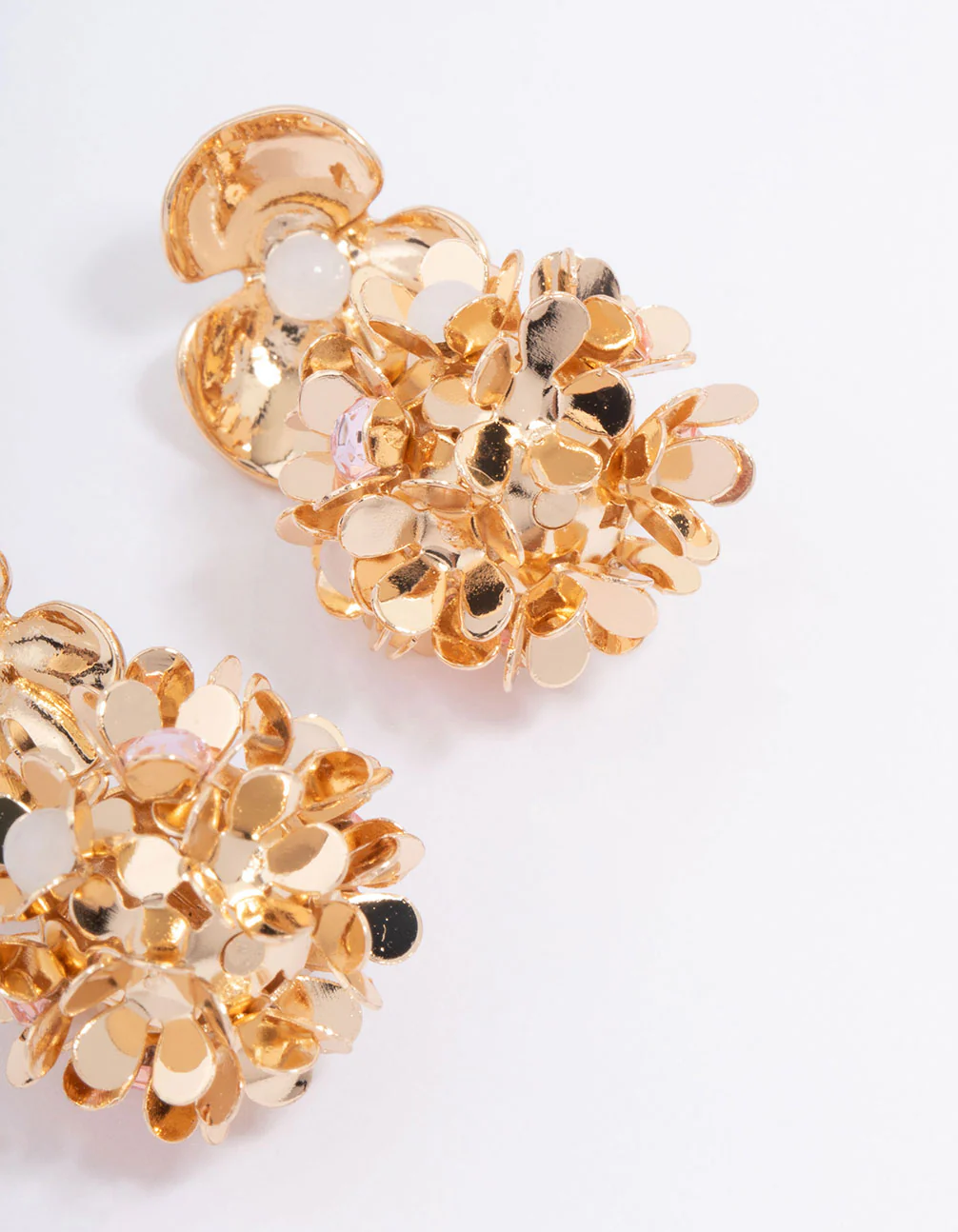 Gold Small Double Row Flower Drop Earrings - Image 3