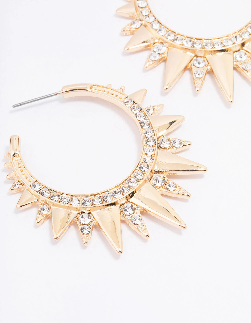 Gold Small Pointed Spike Hoop Earrings - Image 2