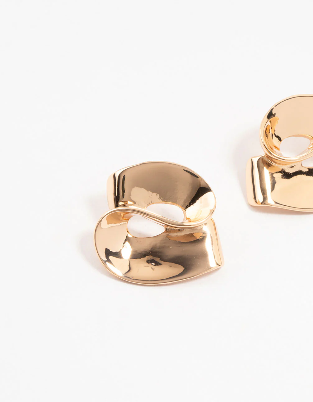 Gold Smooth Swirled Stud Earrings - Image 2