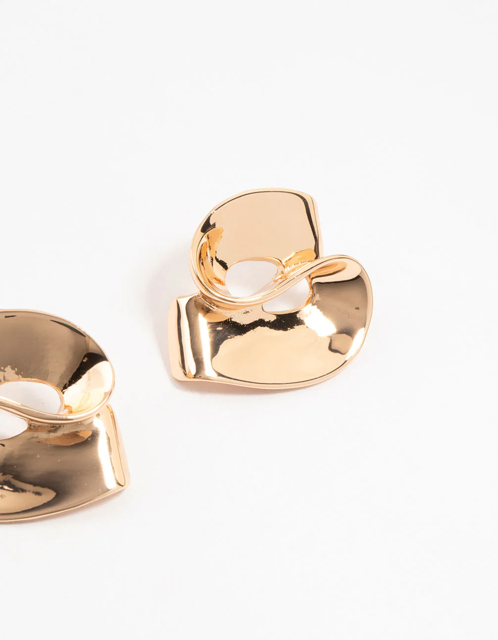 Gold Smooth Swirled Stud Earrings - Image 3